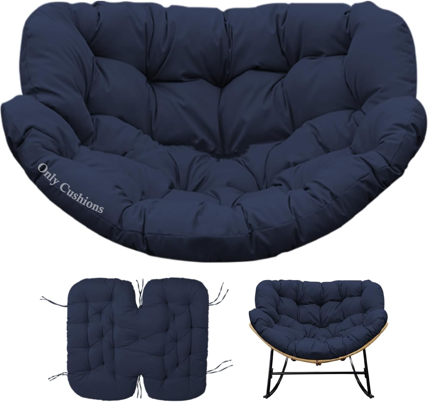 Egg Chair Cushion Replacement Waterproof with 6 Straps – 6.3" Thick UV Resistant for Patio, Balcony, Garden – Indoor Outdoor Use (Only Pad) (Navy Blue)