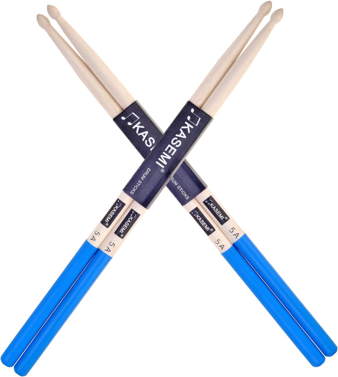 KASEMI Drum Sticks Non-Slip, 5A Wood Tip Drumstick (2 Pair) - Blue
