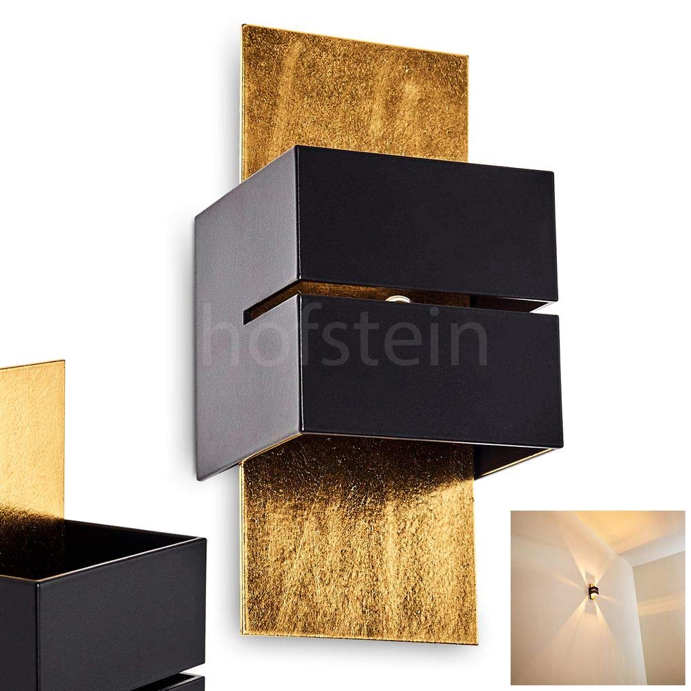 Aplique Tora, metal en negro/oro con ranura, aplique moderno con efecto luminoso, 1 x casquillo G9, aplique cubo/interior con efecto arriba y abajo, sin bombilla(s)