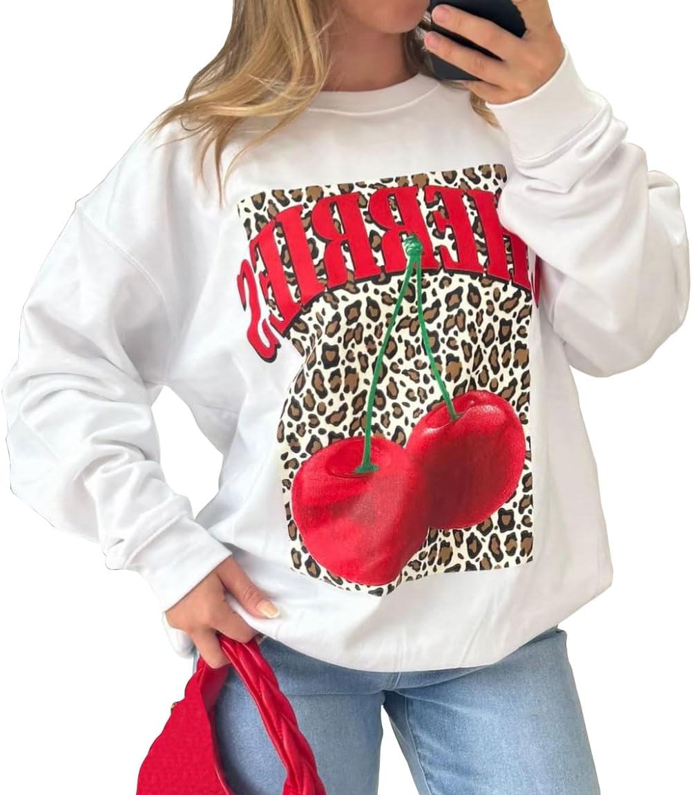 Generisch Pull Pour Femme Avec Imprimé Cœur - Mode Romantique - Sweat-shirt à Manches Longues - Sans Capuche - Vintage - Manches Longues - Oversize - T- Shirt à Manches Longues - Décontracté, Rouge