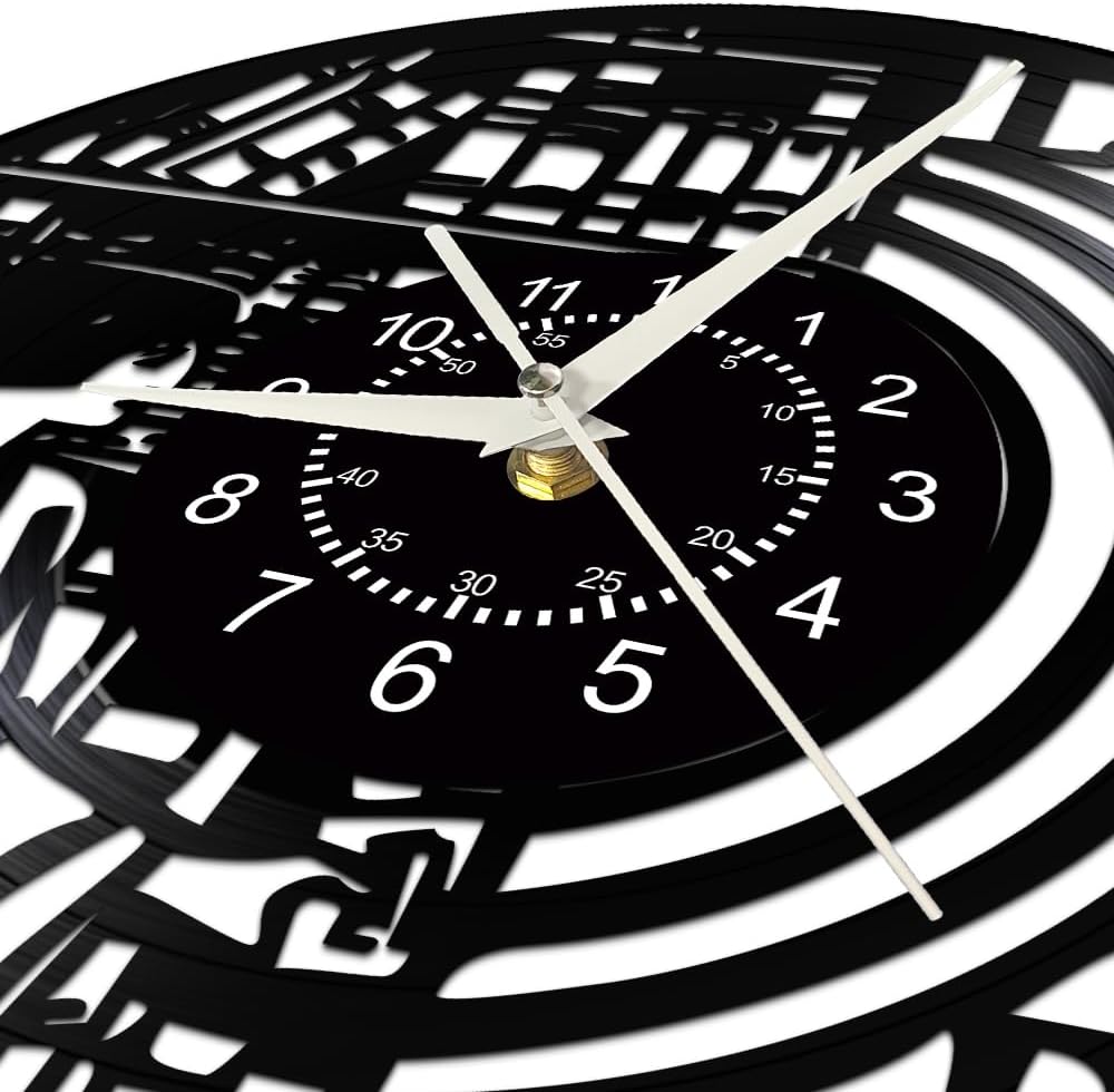 Library Clock Wall Decor, 12 Inch Vinyl Record Wall Clock, Silent Quartz Non Ticking Battery Operated Modern Decorative Analog Black Wall Clock Watch for Study Room Bookworms Book Lovers Gift