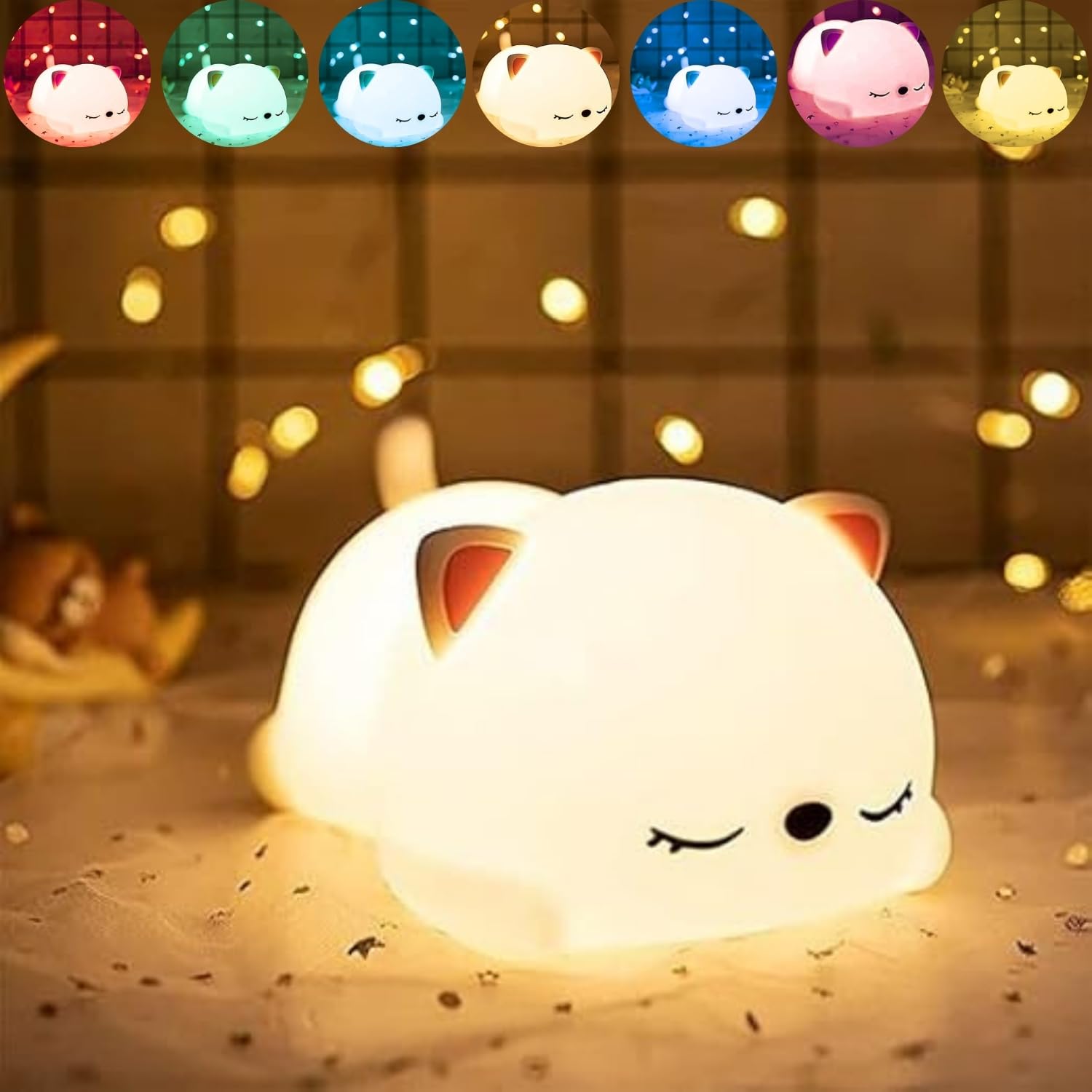 One94Store Silicone Sleeping Cat Night Light | Touch-Control Color-Changing LED Lamp | USB Rechargeable, Safe & Portable Baby Night Light | Perfect for Kid's Bedroom Decor & Gifts, Multicolour - Image 2 thumbnail