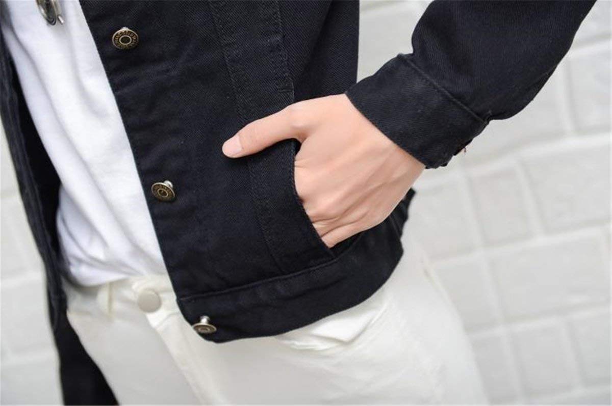 Huixin Dżinsowa kurtka damska elegancka wiosna jesień klapa długi rękaw dżinsy kurtka retro dziewczyna moda trend chłopak styl przetarty denim płaszcz odzież wierzchnia, Czarny, S