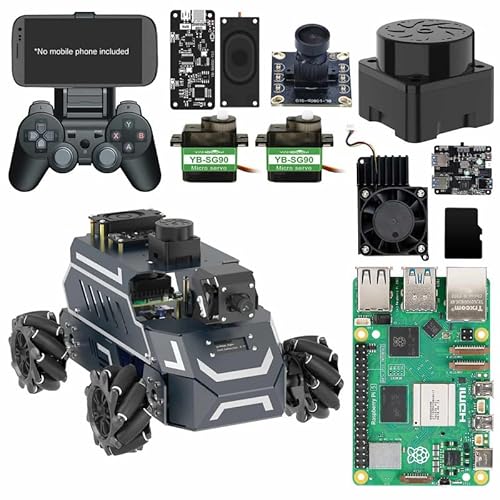 Yahboom Raspberry Pi 5-8GB���� �X�}�[�g�J�[Rosmaster M1�A�}���`���[�_��AI�r�W�����A��K�̓��f���ASLAM�i�r�Q�[�V�����A�v���O���~���O�w�K�A���J�i���z�C�[�����{�b�g�AStandard with Pi5-8GB
