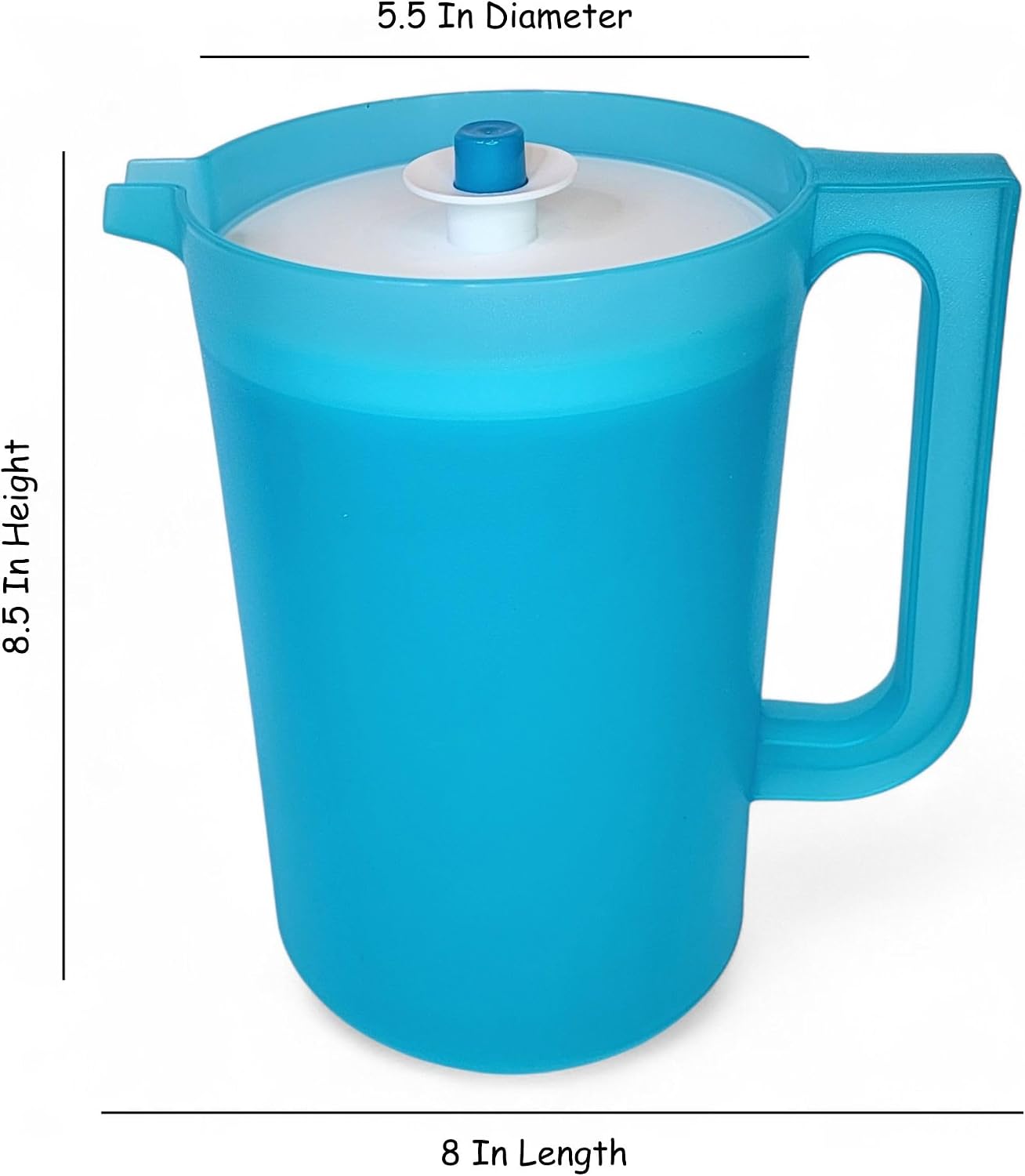 Tupperware 2 Quart Pitcher in Aqua Blue with Blue Push Button and White Seal New