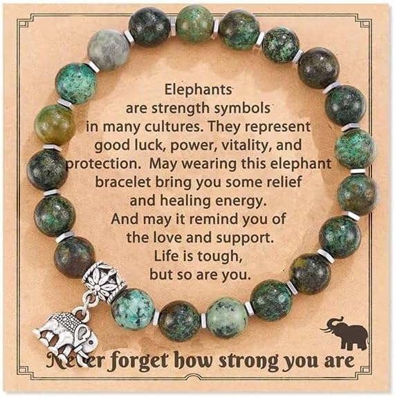 Elephant Gift for Women 8mm Natural Stone Bead Elephant Charm Bracelet Inspiration Strong Bracelet Mother's Day Jewelry Gifts
