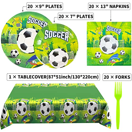 Soccer Party Decorations, 81Pcs Soccer Party Supplies, Soccer Party Tableware Decoration With Soccer Plates Napkins Forks Table Cloth Sets, Soccer Decorations For Boys Men Birthday World Cup Party #TOP1