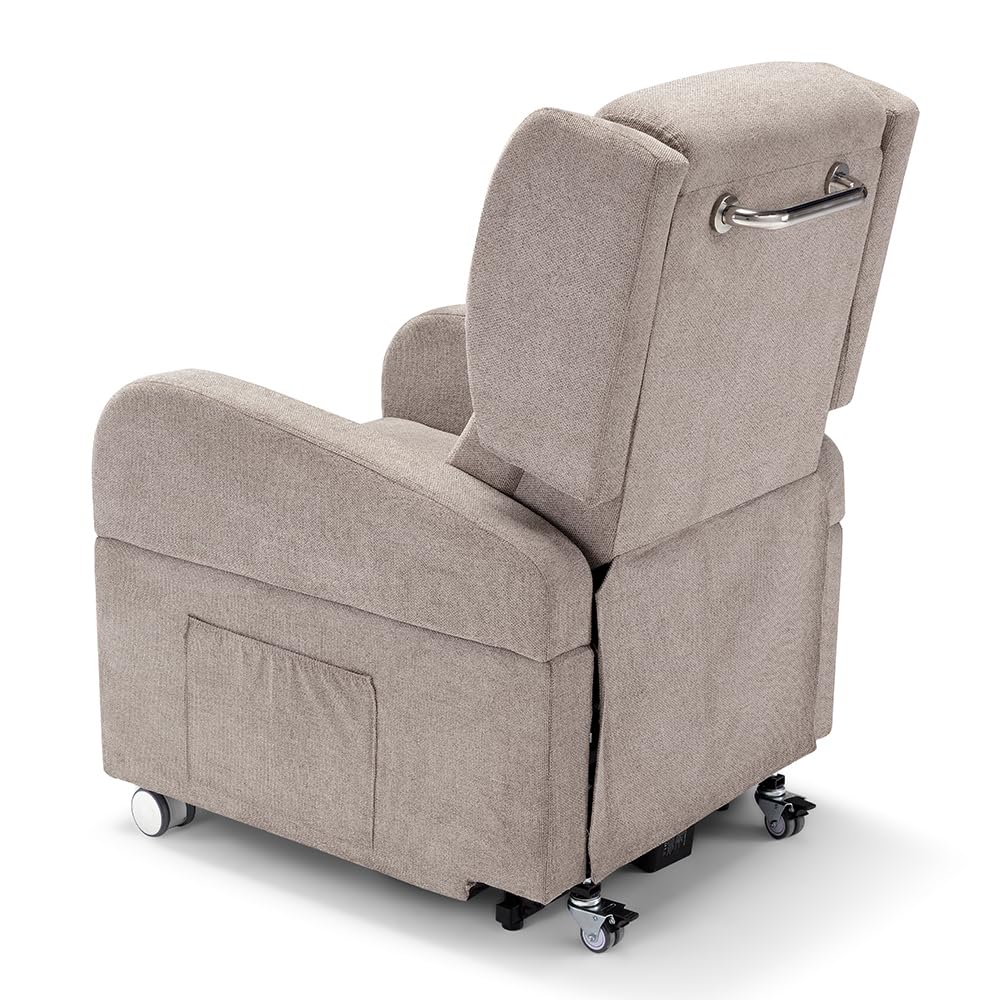 Poltrona relax elettrica Atlanta per anziani, 2 motori con funzione LIFT, 4 ruote con maglione, reclinazione e alzapersona, braccioli estraibili con tavolino opzionale (Senza Tavolino, Verde)