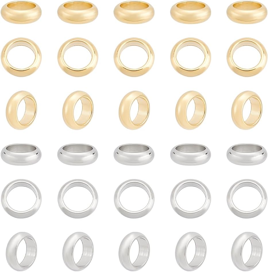 UNICRAFTALE 60Pcs 2 Colors Stainless Steel Spacer Beads Large Hole Rondelle Beads Metal Loose Beads Small Round Seamed Beads for DIY Bracelet Necklace Jewelry Making 6mm, 4mm, STAS-UN0055-07-US12