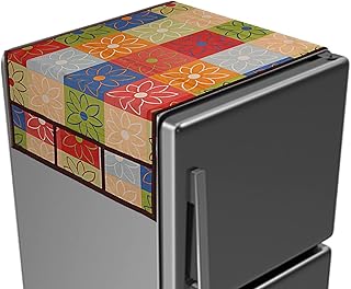Kuber Industries Multi Floral Print Fridge Cover With Side Pockets|Fridge Top Cover|Refrigerator Cover|Washable Cotton Material|6 Utility Pockets (Multi)