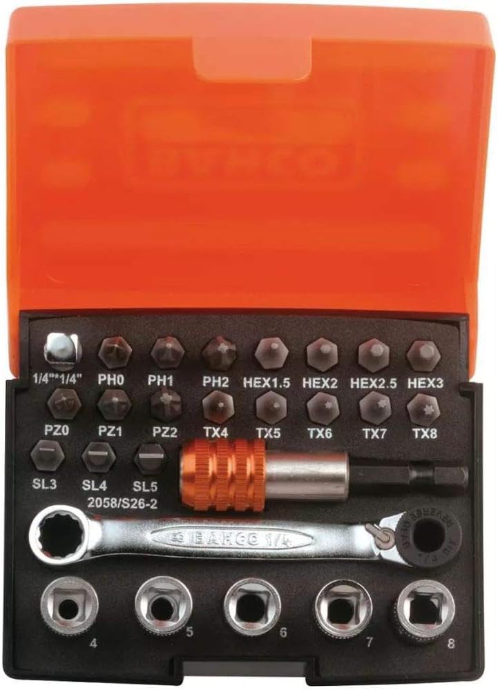 Bahco 2058/S26-2 BH2058/S26-2 Bit Set, Silver, 1/4-Inch, Set of 26 Pieces