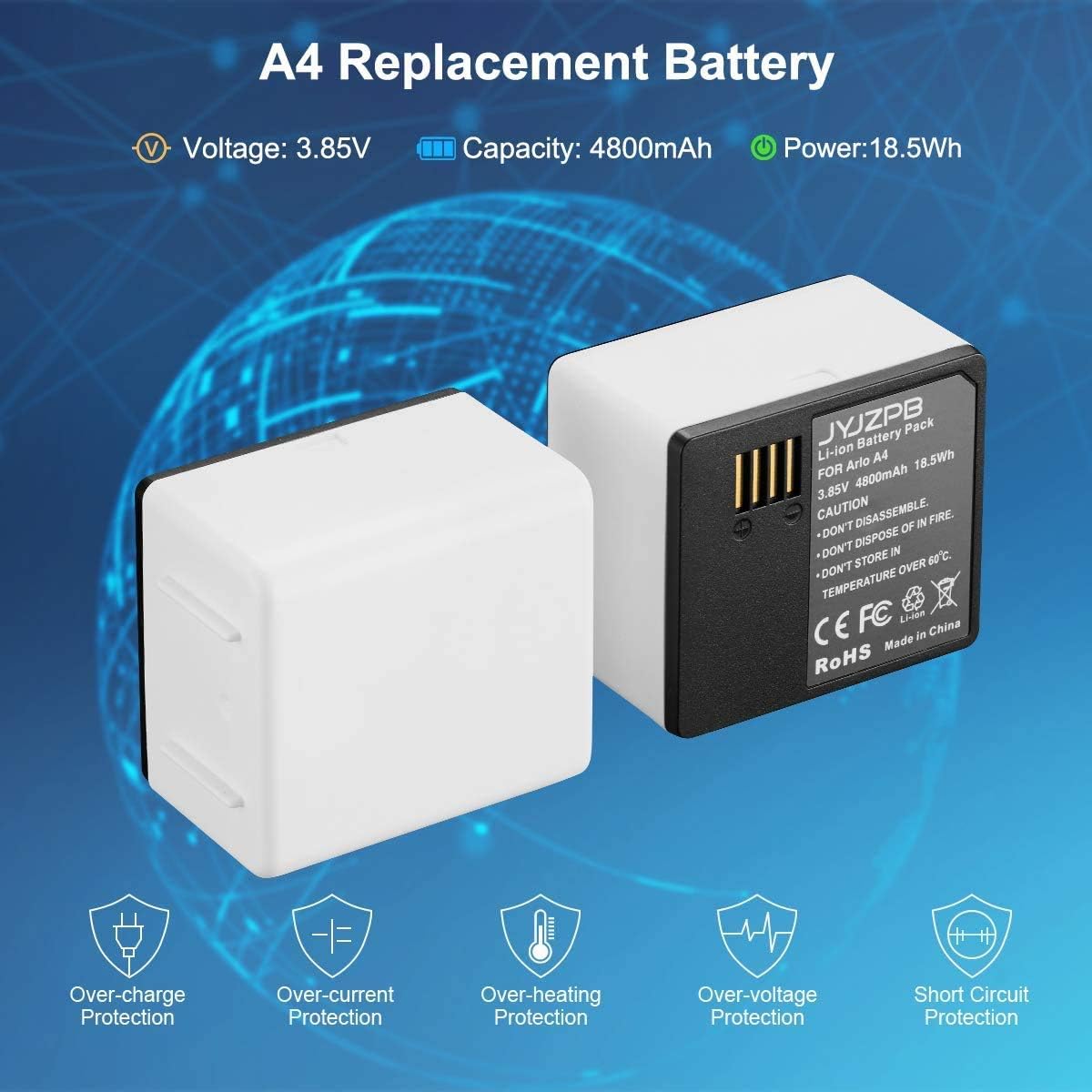 JYJZPB 2 Pack Batteries Compatible for Arlo Pro 5S 2K, Arlo Pro 3, Pro 4, Ultra, Ultra 2 Camera VMA5400 VMC4040P 4800mAh, with Dual Battery Charger