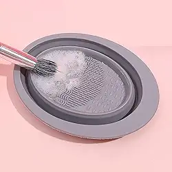 1 pincel de silicone limpador de pincel de maquiagem dobrável em pó tigela de limpeza de sombra pincéis de lavagem macia ferramentas de beleza, cinza, 11 x 15 x 1,5 cm (após dobrar), 11 x 15 x 4,5 cm