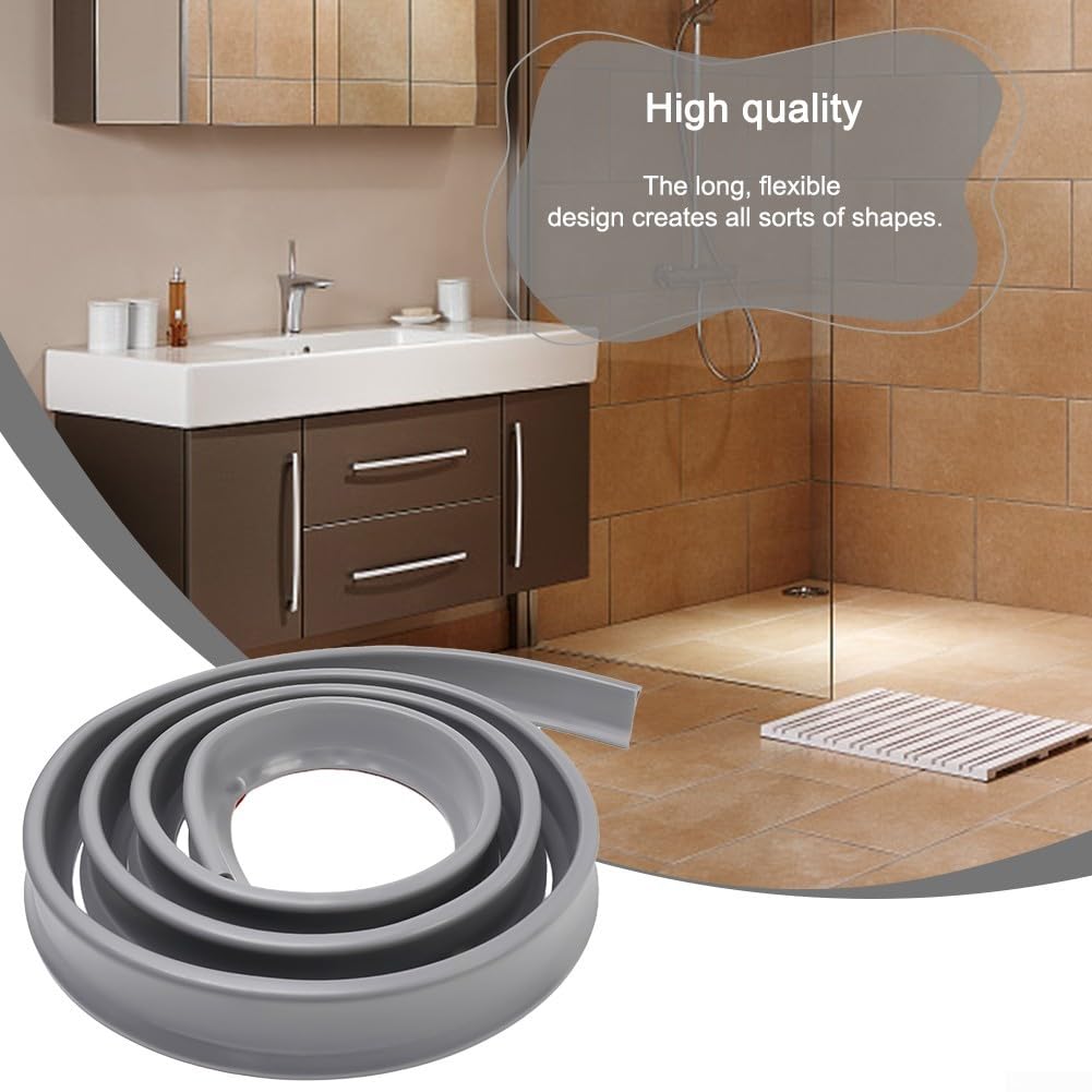 Tira de retención de agua para duchas y cocinas, solución de barrera de silicona de alto rendimiento (5 cm, gris, 300 cm)