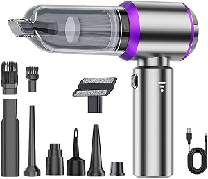 Flexup V-21 Blower & Vacuum, Three Speed Adjustment Functions, Portable & Rechargeable High Power Handheld Cordless Vacuum for Car, High Suction Power, Wireless, Brushless (Purple)