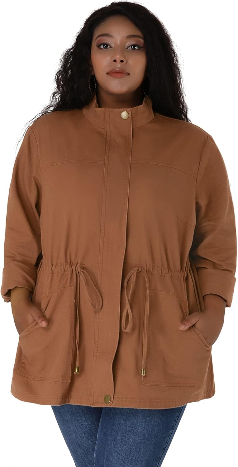 Agnes Orinda Women's Plus Size Anorak Jacket Lightweight Utility Drawstring Waist Casual Outfits Jackets with Pockets