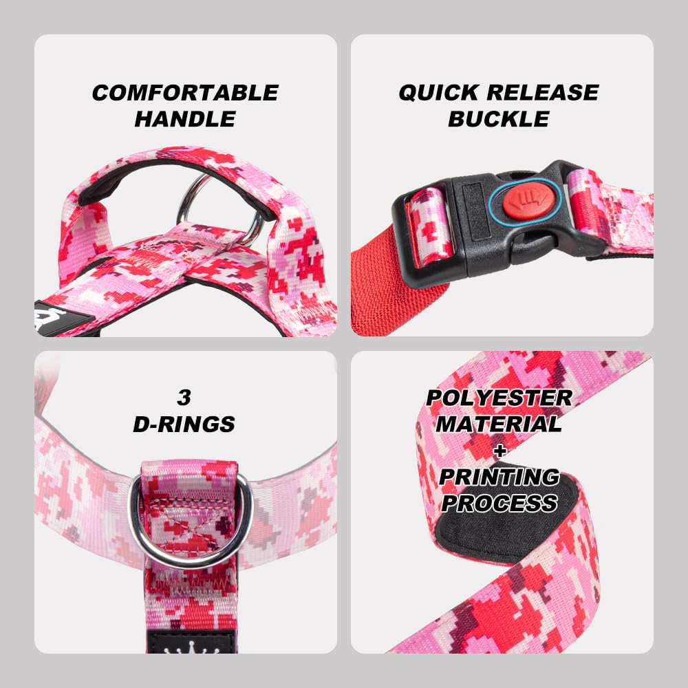 TSPRO Heavy Duty Premium Tactical Dog Harness for Large Dogs, No Pull, Adjustable Fit, Quick-Release Buckle, Padded Handle, Perfect for Hiking, Walking, Running & Training (Leopard Print L 25)