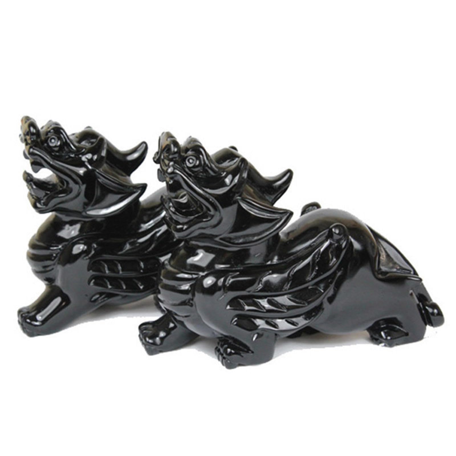 VIDECOR Una Coppia di Statue Cinesi Feng Shui Pixiu/Piyao, Statuetta di Prosperità con Ornamenti Naturali di Ossidiana, Decorazioni Feng Shui, per La Casa e L'ufficio,20cm