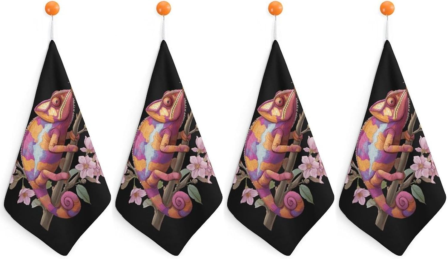 Chameleon Print Microfiber Hand Towels for Bathroom Soft Absorbent Bath Kitchen Towel with Hanging Loop 4PCS