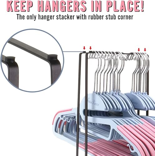 Miniatura 3 de Paquete de 2 organizadores apiladores con capacidad para 200 ganchos de ropa de alambre con trozo de goma, estante de almacenamiento de acero