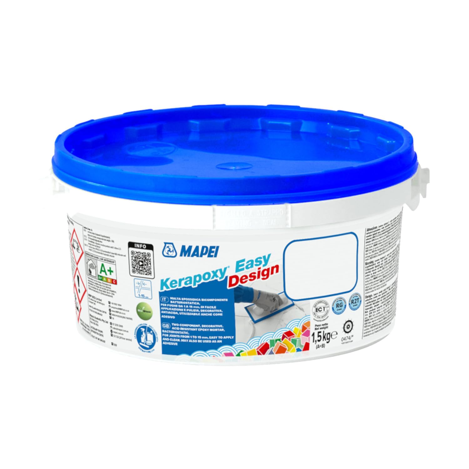Mapei Kerapoxy Easy Design 1,5 kg - Color 120 Negro - Fuga Epoxi Resistente a los Ácidos de BioBlock para Azulejos y Mosaicos de 1-15 mm