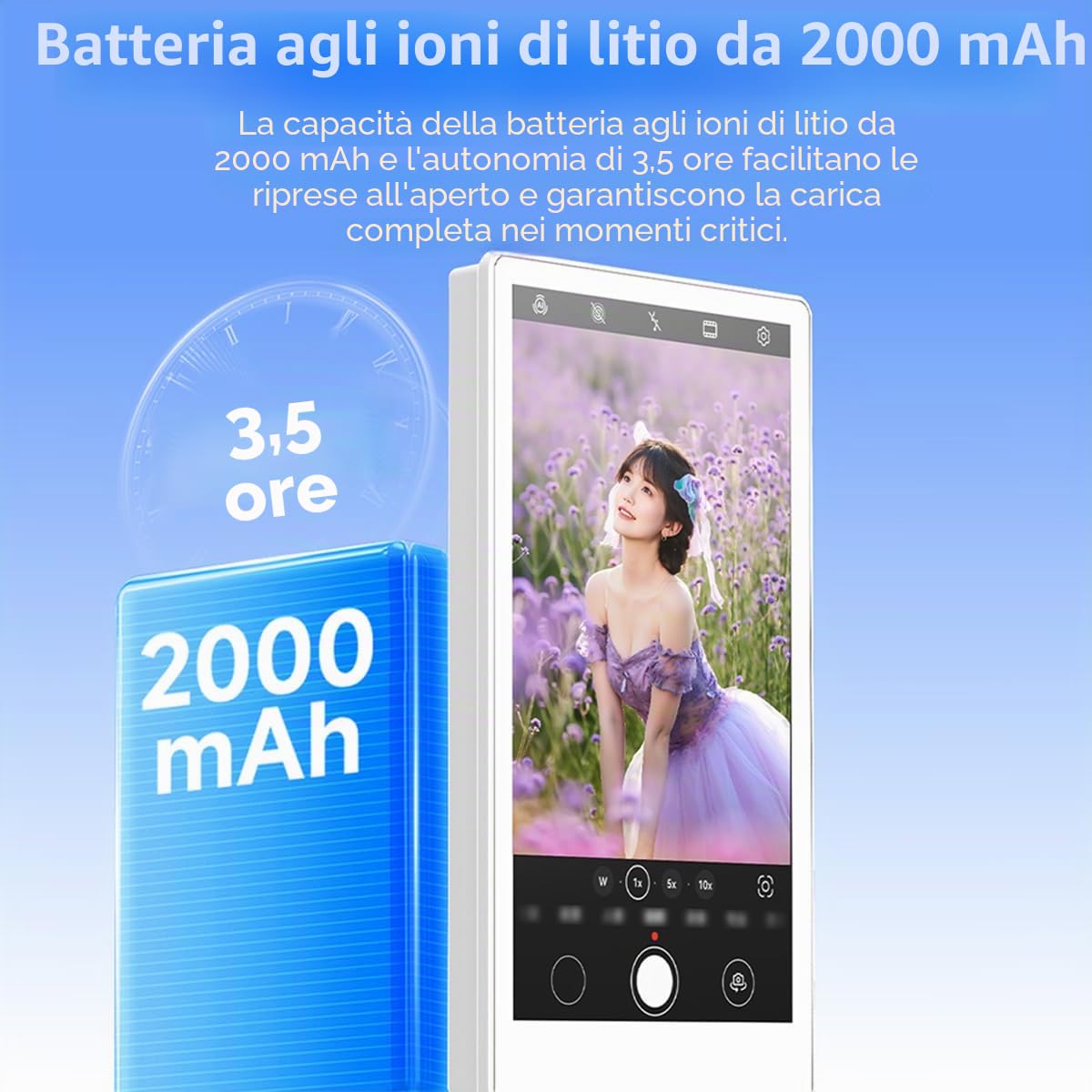 Vlog - Monitor magnetico per selfie per telefono, display wireless per selfie per iPhone e Android da 2000 mAh, con telecomando Bluetooth, luminosità a 3 livelli e modalità widescreen per