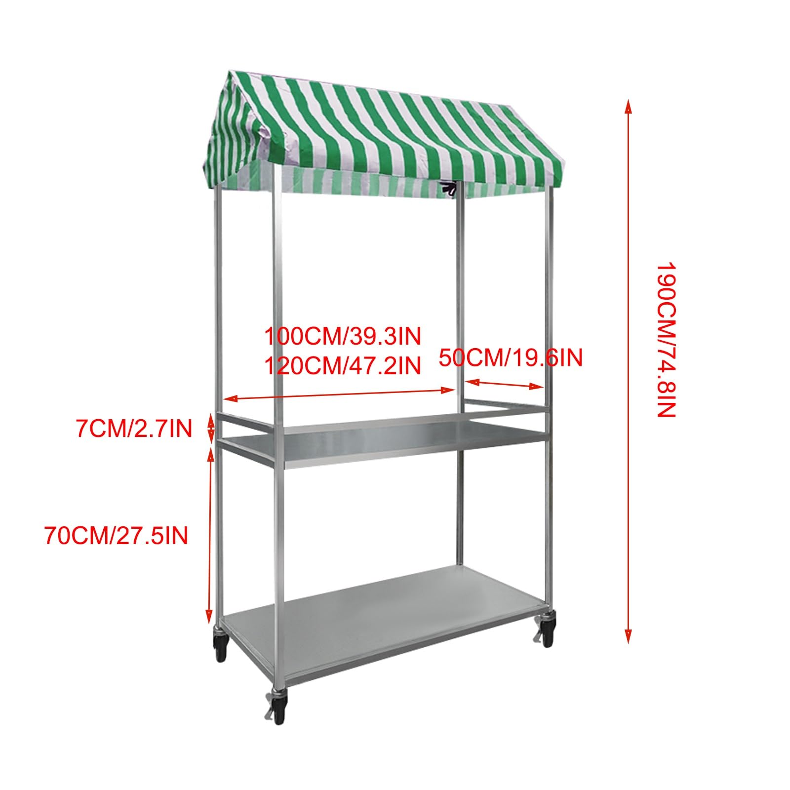 Puesto de Venta Plegable Venta de Carritos de Comida Plegables, Exhibidores con Toldo para Ferias, Puestos Ligeros para Mercados Agrícolas, para Vendedores Ambulantes(Blue,100cm/39.3in)