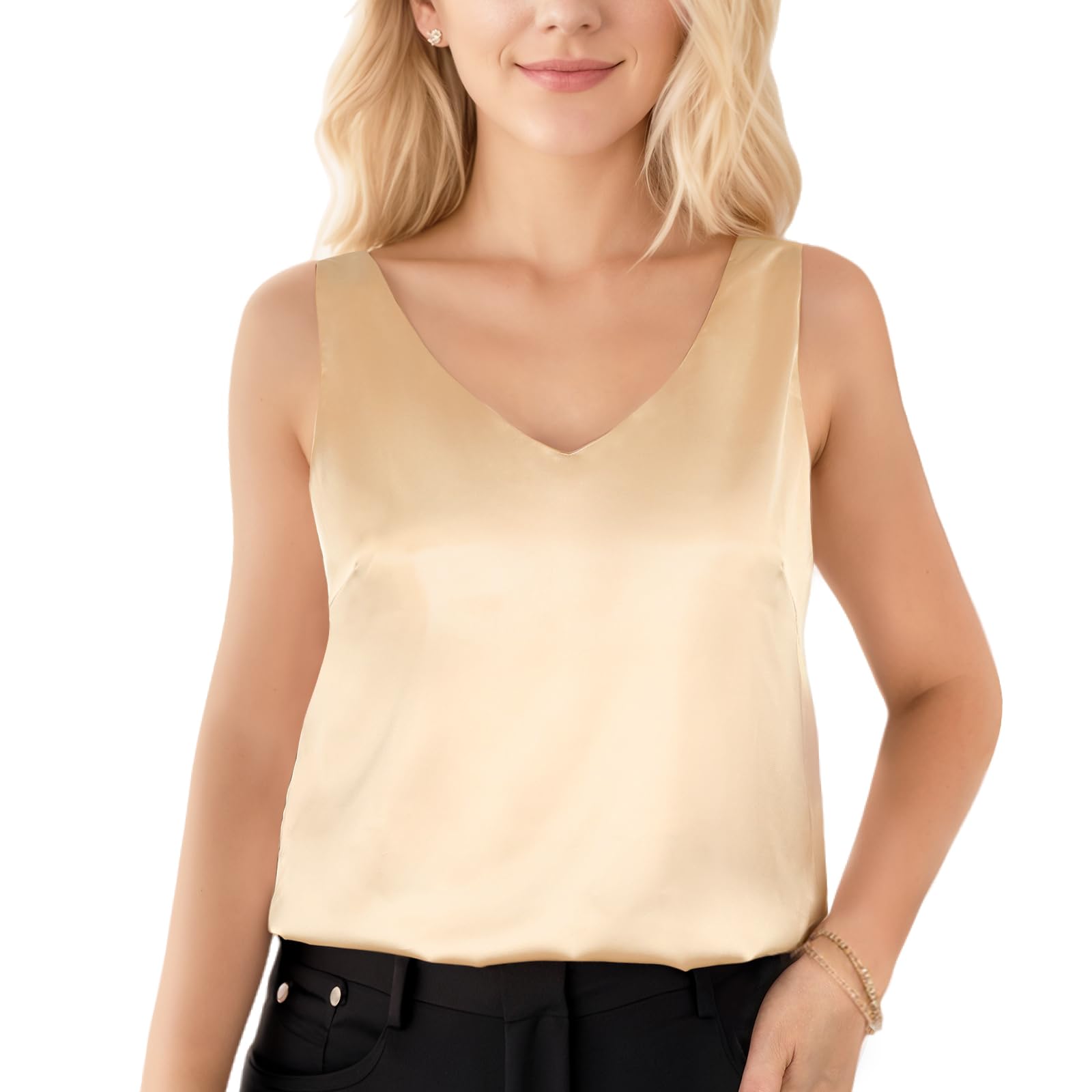 Lishang Camiseta Tirantes Mujer Satén Camisa Sin Mangas Verano con Cuello en V Tank Tops Camisole Blusa Shirt Casuales