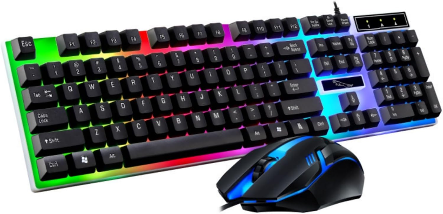 كيبورد وماوس سلكي مضيء G21B مع واجهة USB لمشغلات العاب الكمبيوتر، مناسب ...