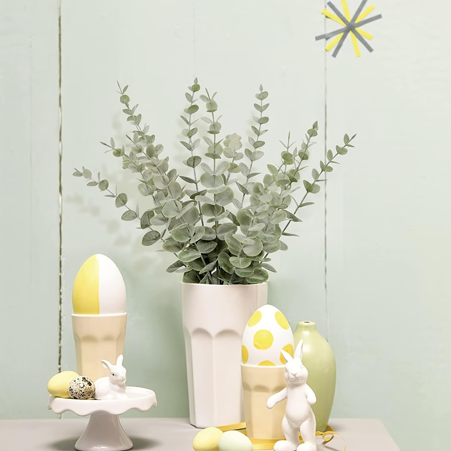 Ariati Green 5 Pcs Artificial Eucalyptus Leaf Stem, Artificial Leaves Tree Branches For Home And Office Decoration Faux Ery Decor For Wedding Party