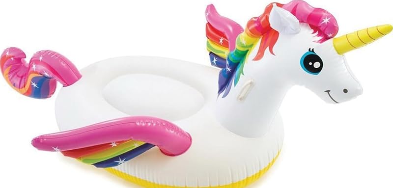 INTEX Flotador inflable para pileta con unicornio encantado: Juguete de pileta de animales para niños – 2 asas resistentes – Capacidad de peso de 88 lb – 89" x 68" – para edades de 3 años o más