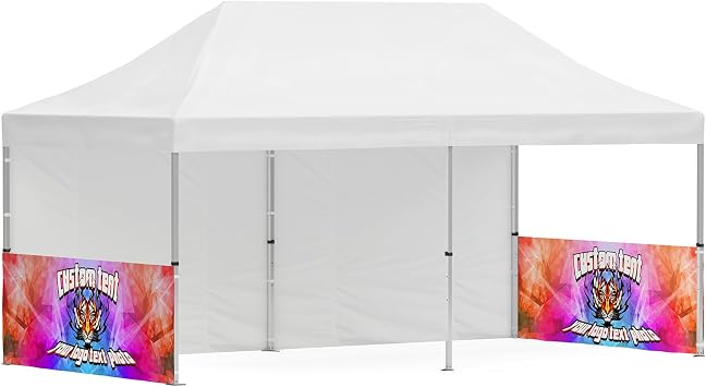Custom Canopy Tent, 10x20 ft, Waterproof Oxford Cloth, Heat Transfer Logo, Pop Up with Wall Options for Business Events 2 Side Walls only