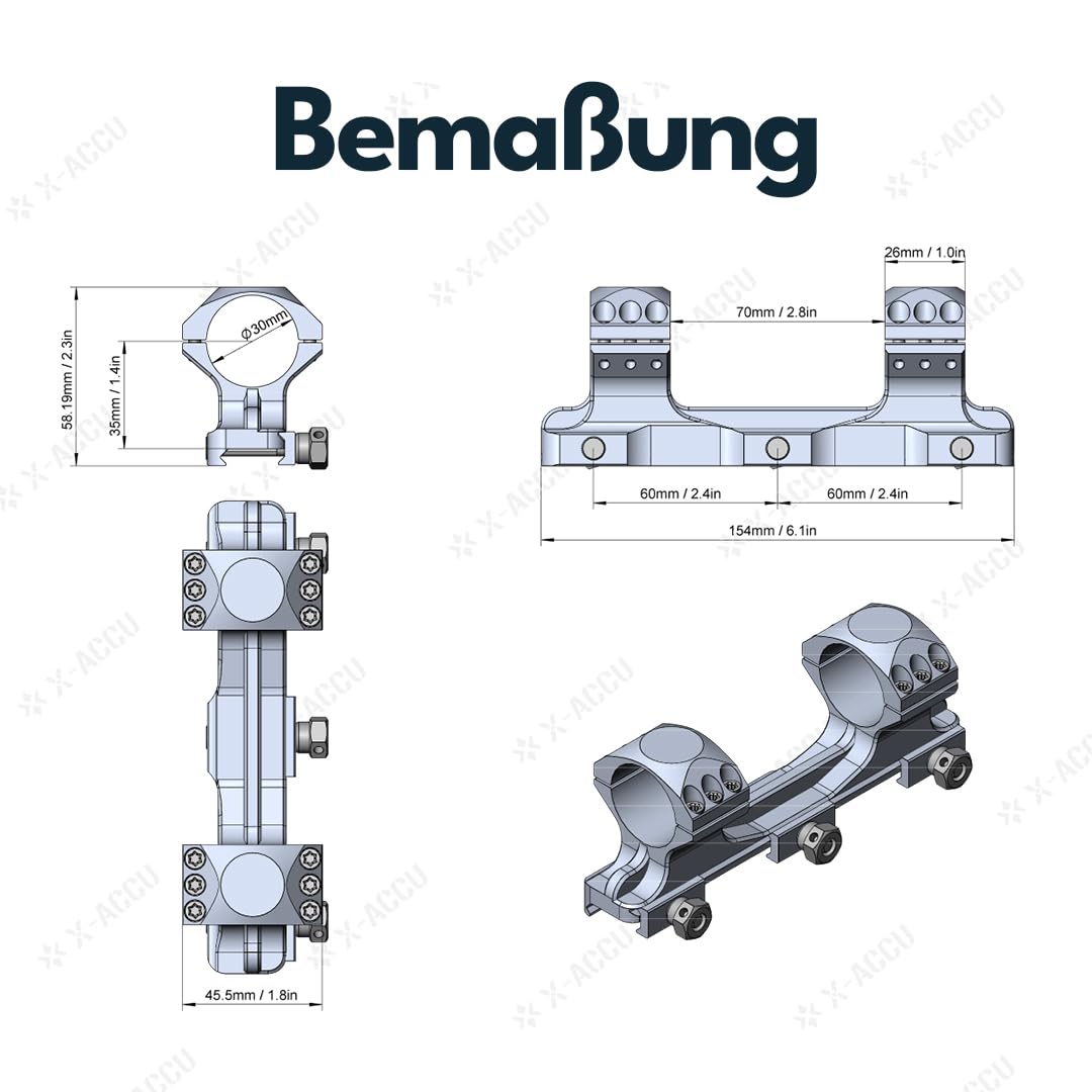 Vector Optics XASR-3013 X-Accu - Montaggio a blocco per tubi da 30 mm, Picatinny, 21 mm, 20 MOA anteriore h= 35 mm per tubi di destinazione, montaggio a pezzo unico