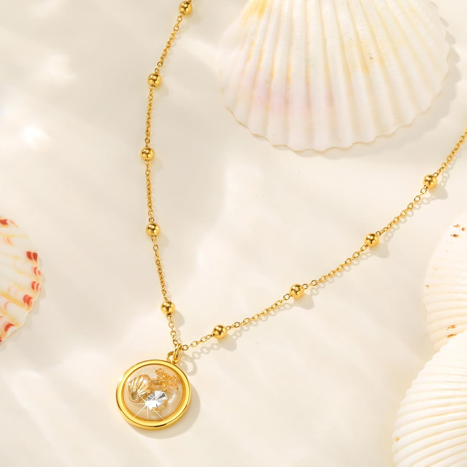 Gold Shell Necklace for Women - 14k Gold Plated Seashell Charm Necklaces,Dainty Non Tarnish Stainless Steel Beach Vacation Choker Jewelry Gifts,Ocean Sea Shell Starfish Charms Cute Necklace for Summer - Image 5