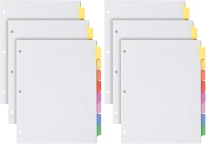 Oxford Binder Dividers for 3 Ring Binders, 6 Pack, 8-Tab Dividers, Write & Erase Ballpoint Pen from Tabs, White Paper Dividers with Color Tabs, 48 Total