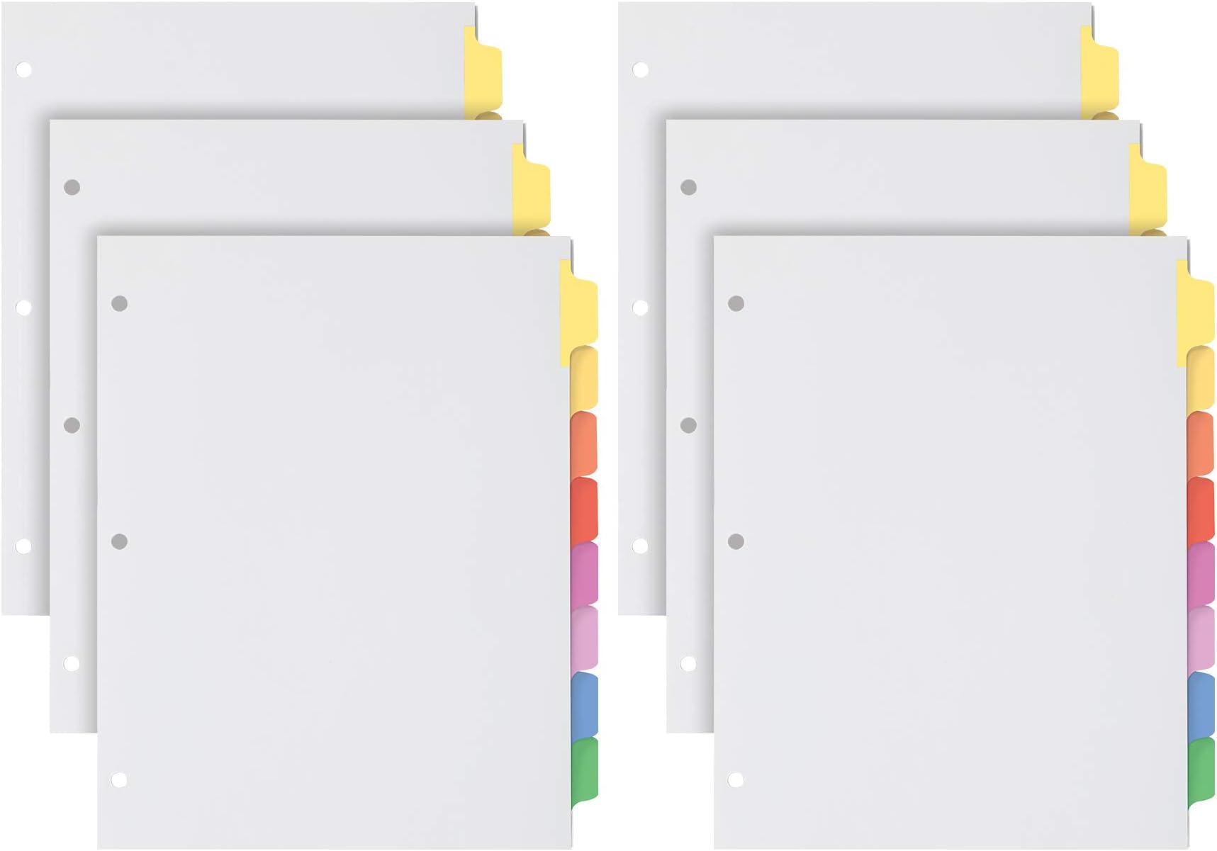 Oxford Binder Dividers for 3 Ring Binders, 6 Pack, 8-Tab Dividers, Write & Erase Ballpoint Pen from Tabs, White Paper Dividers with Color Tabs, 48 Total