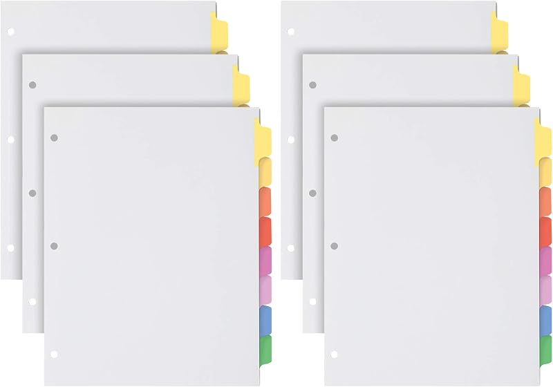 Oxford Binder Dividers for 3 Ring Binders, 6 Pack, 8-Tab Dividers, Write & Erase Ballpoint Pen from Tabs, White Paper Dividers with Color Tabs, 48 Total
