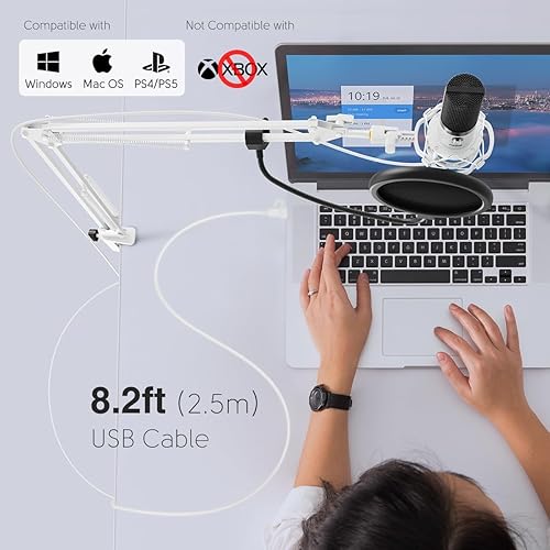 Miniatura 7 de FIFINE Kit de micrófono de grabación USB, micrófono de condensador de estudio para creación de música vocal, voz en off, canto con brazo de metal
