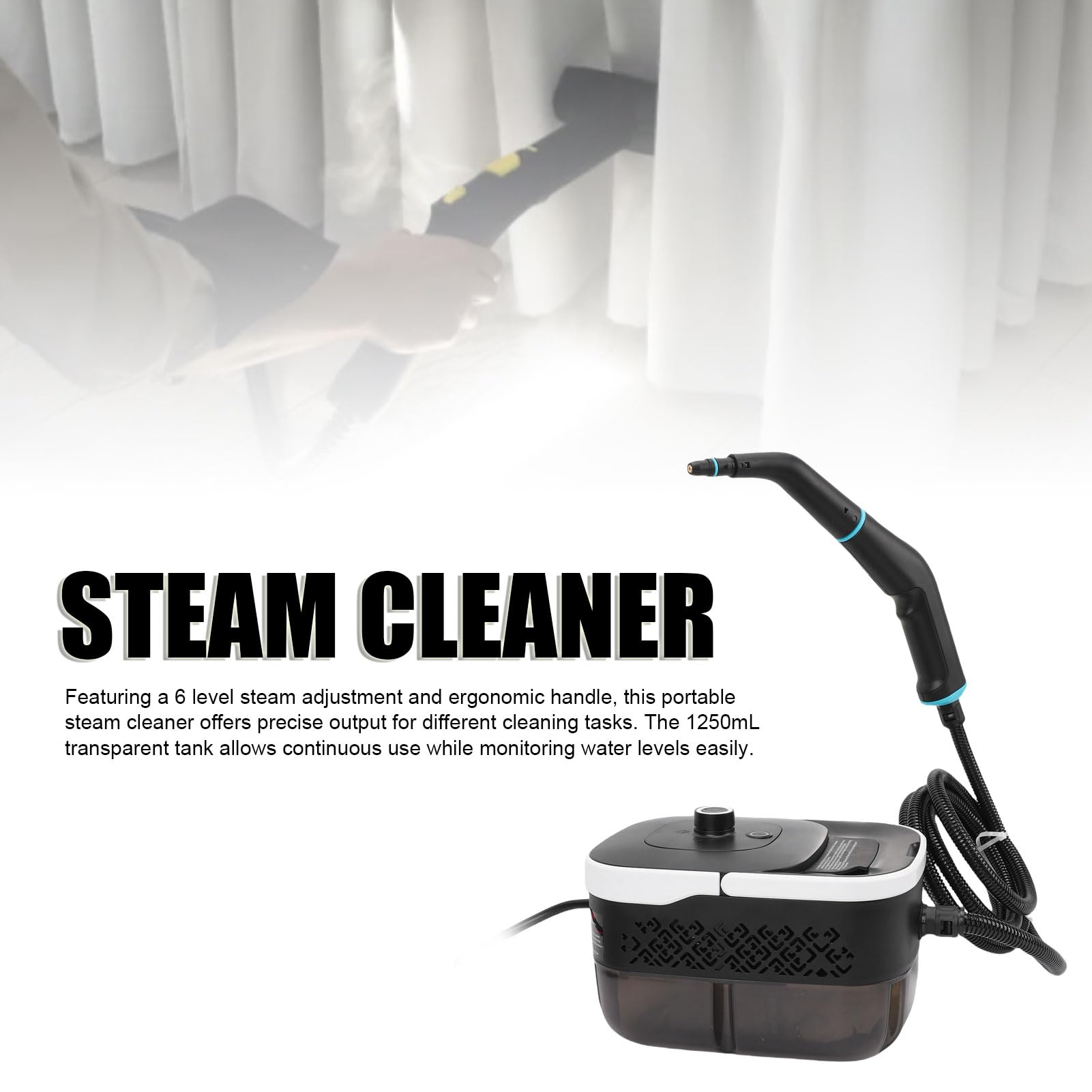 Hztyyier Limpiador a Vapor Portátil de Alta Temperatura, Limpiador a Vapor a Presión Portátil con Ajustes Ajustables, Potencia de 4 Bares para Uso Doméstico y de Cocina (Enchufe Europeo 220V)