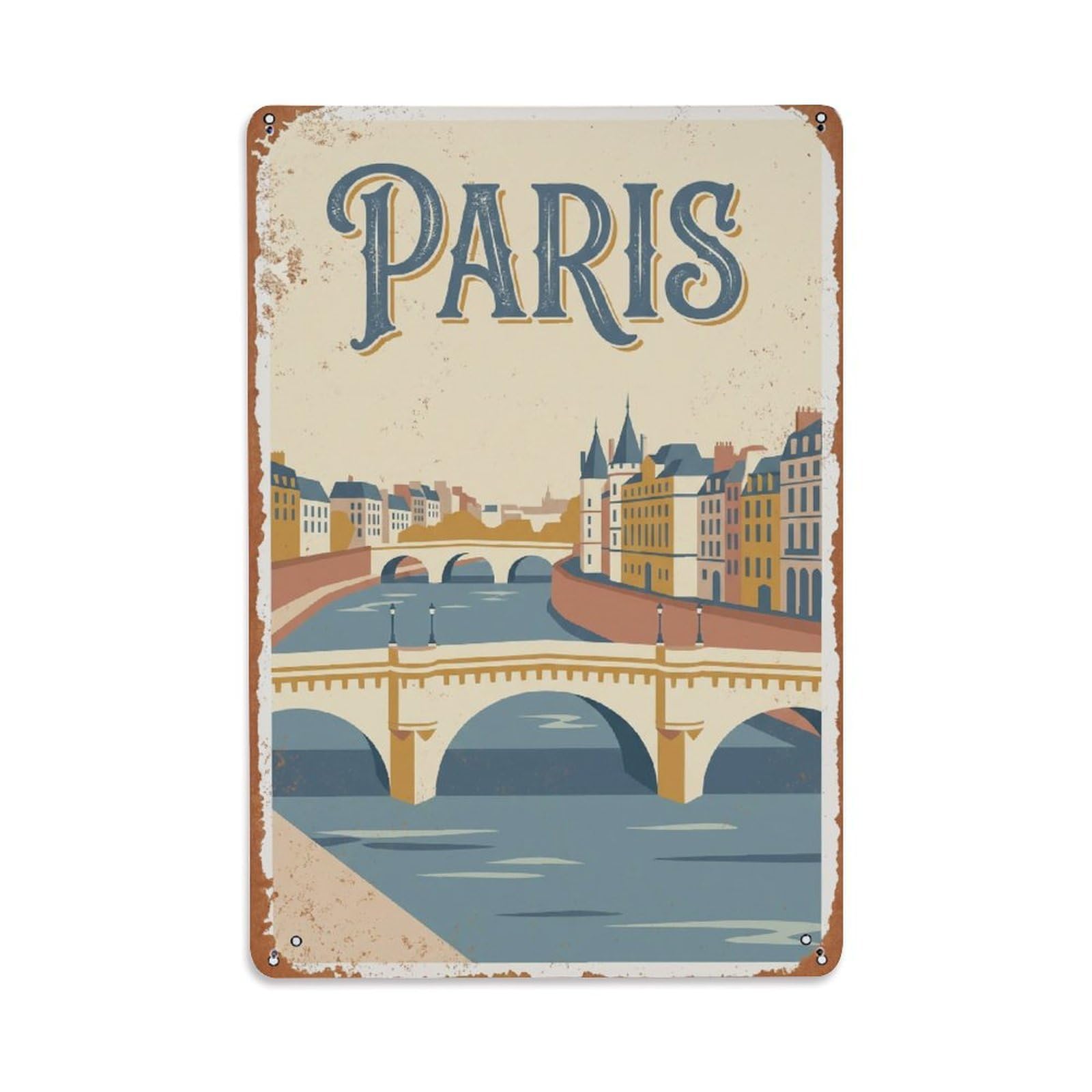 Vintage Travel Paris Pont Louis-Philippe Bridge Rusted France Metal Tin Sign Plaque Wall Decor for Cafe, Club Bar, Office, Home Garden Metal Poster 8x12Inch