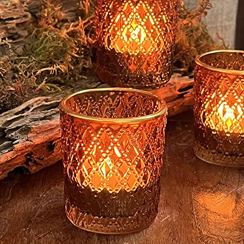 Shmilmh Amber Votive Candle Holders Set Of 12, Glass Tea Lights Candle Holders With Gold Rim For Wedding Party Baby Shower Table Decoration #TOP1