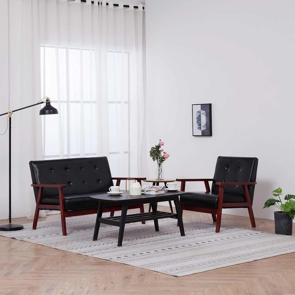 Sillón y 2 plazas de piel sintética negra con cómodos asientos para oficina, salón y descanso