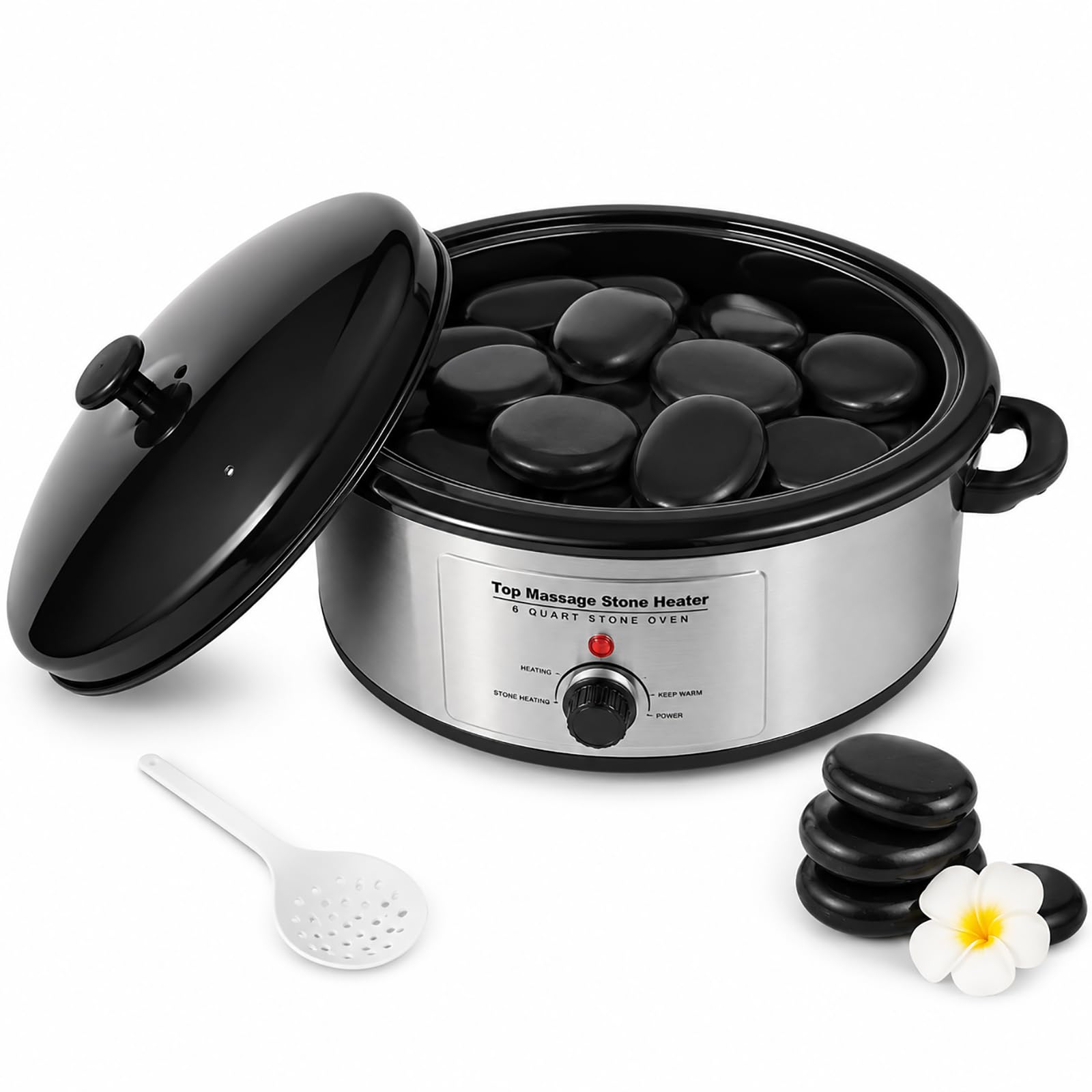 Masaż Hot Stone urządzenie grzewcze 6 litrów, z regulacją temperatury i łopatką, elektryczny podgrzewacz do kamieni 750 W, temperatura 60 do 100 °C, do gorących kamieni do masażu