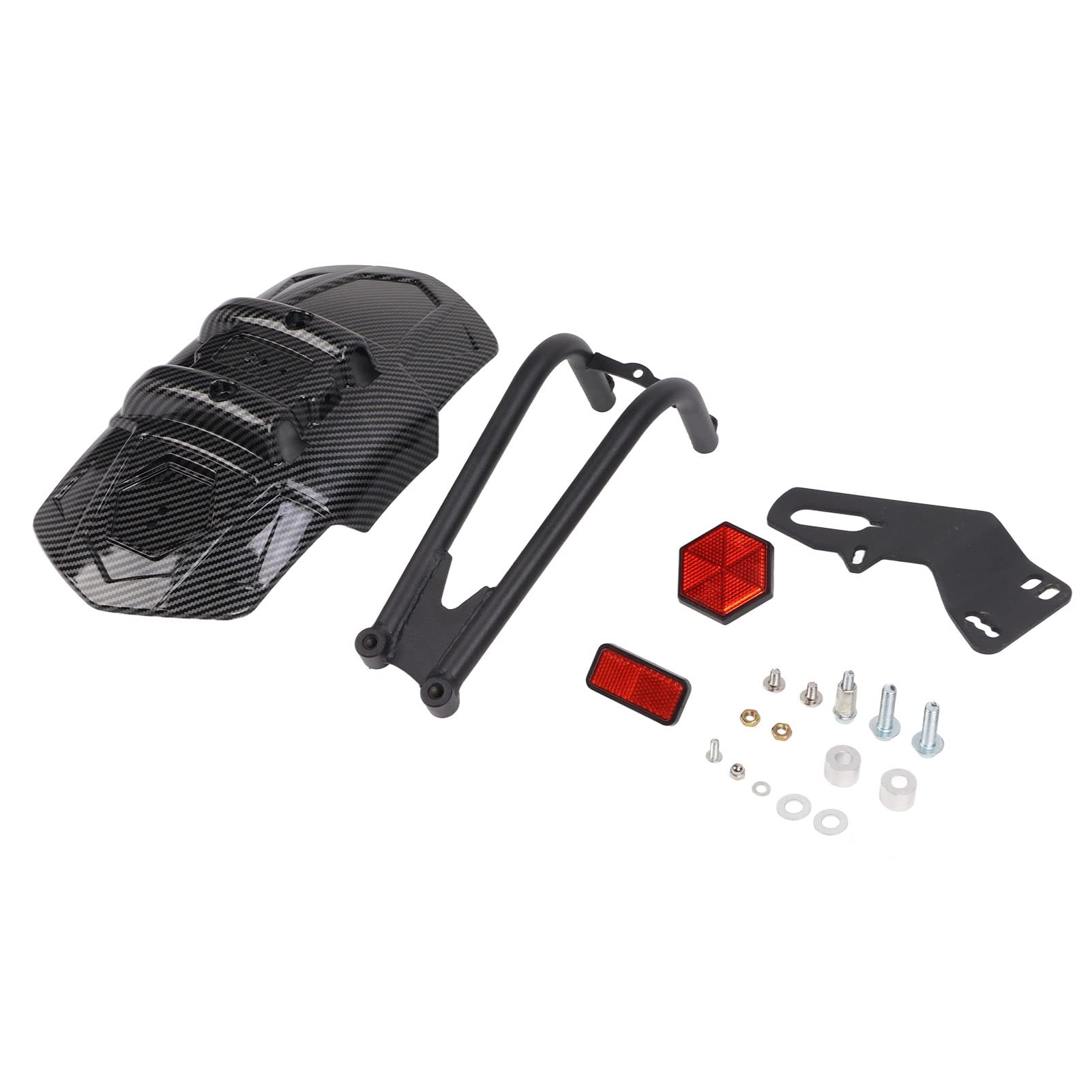 Motorcycle Rear Wheel Mudguard Universal Carbon Fiber Style ABS Metal Splash Guard Protects from Water Debris for Motorbike Refitting 12 18 inch Wheels with Mounting Hardware