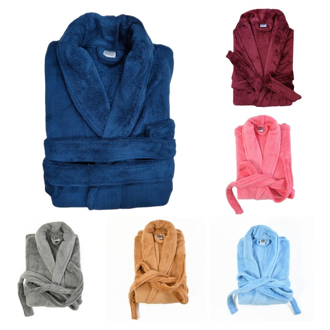 Cotton Bolls Textiles Luxury Plush Microfiber Bath Robe for Women & Men (L, Wine) Shawl Collar Style Bathrobe with Long Sleeves Super Soft Highly Absorbent Fabric 3