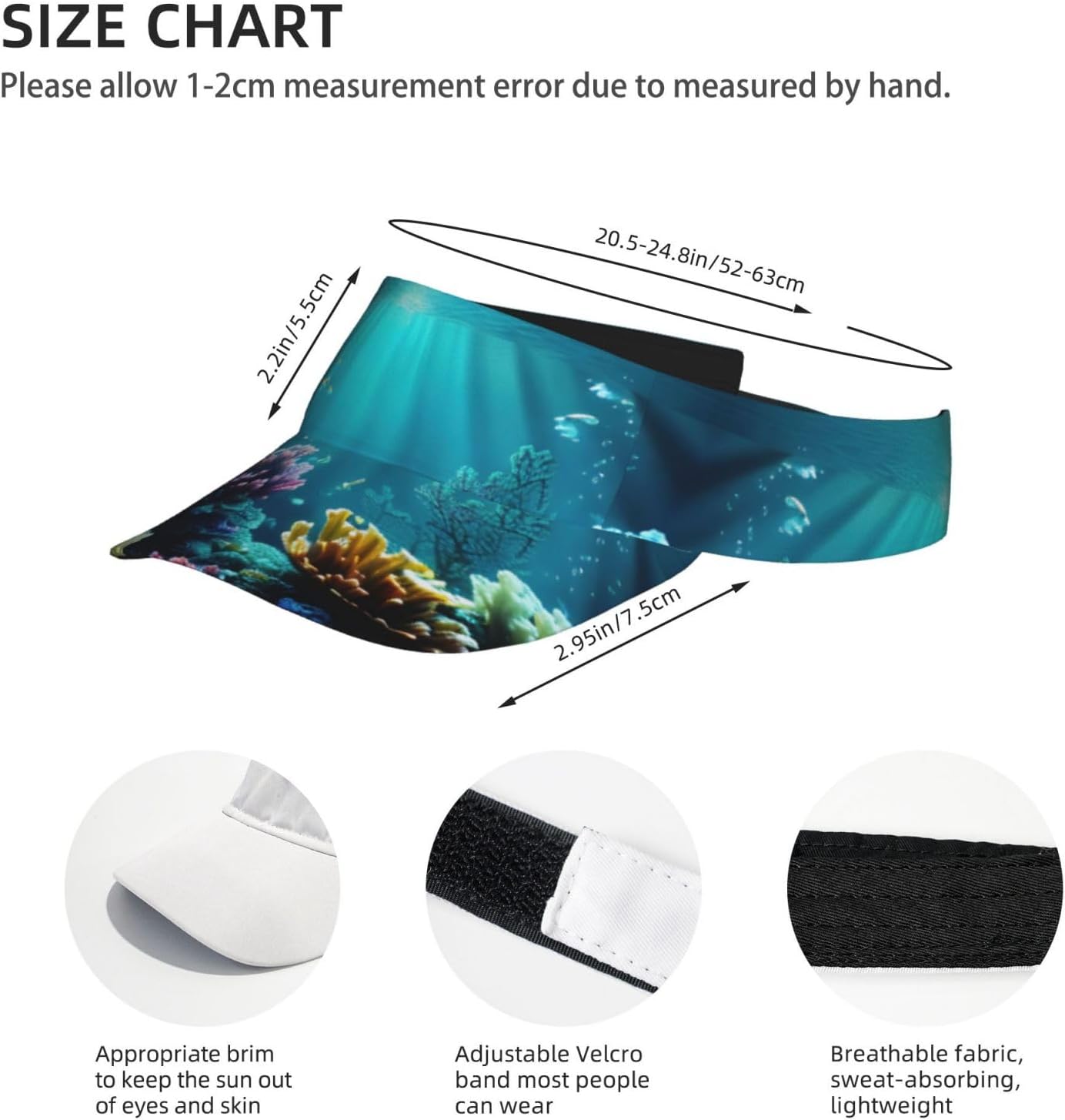 Underwater Scenery Print Sports Sun Visor Men Women Lightweight Cooling Stretchy Visor Hat for Running, Tennis, Golf Black