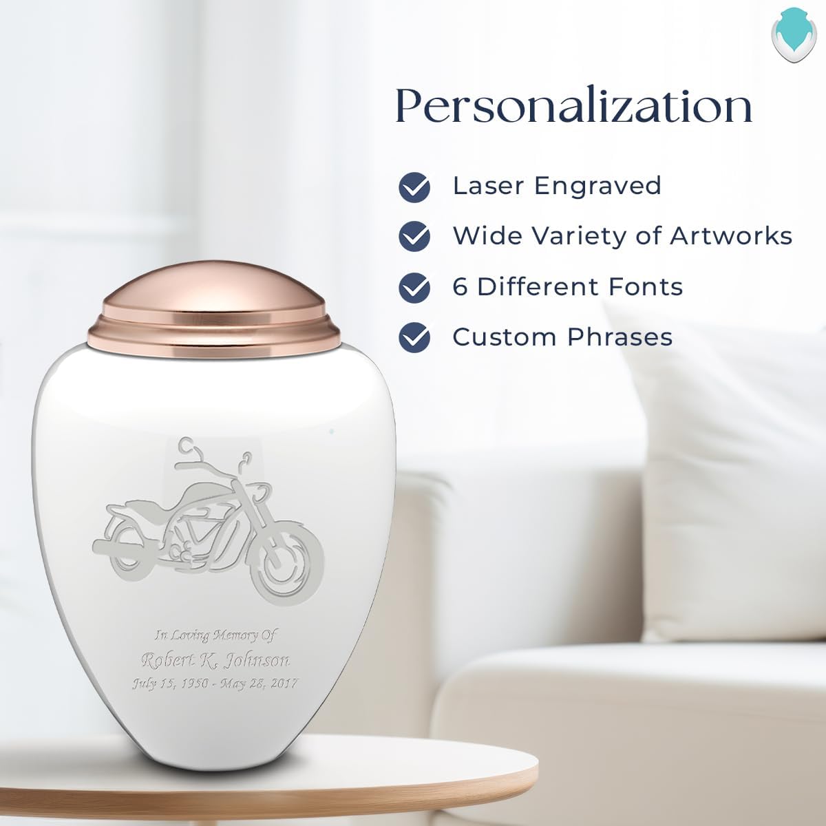 Geturns Tribute Adult Personalized Motorcycle Cremation Urns for Human Ashes I Large White & Rose Gold Funeral Urn for Men and Women I 220 lbs