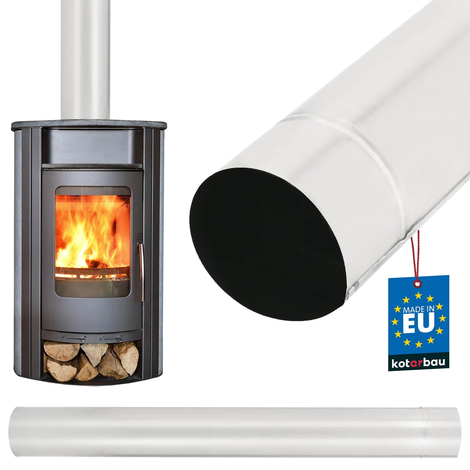 KOTARBAU® Chimney Pipe Pipe 1 m Diameter 140 mm Flue Pipe Made of Sheet Steel Silver Rustproof Exhaust Pipe for Fireplace Effective Combustion Gas Dissipation Chimney Chimney Chimney Pipe