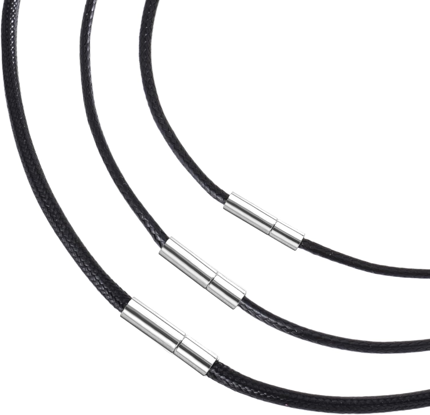 3 Pcs Black Necklace Cord, 1.5mm/2mm/3mm Leather Necklace Cord, Necklace Cord With Clasp, Leather Necklace for Women, Mens, Jewelry Making (18 inches)