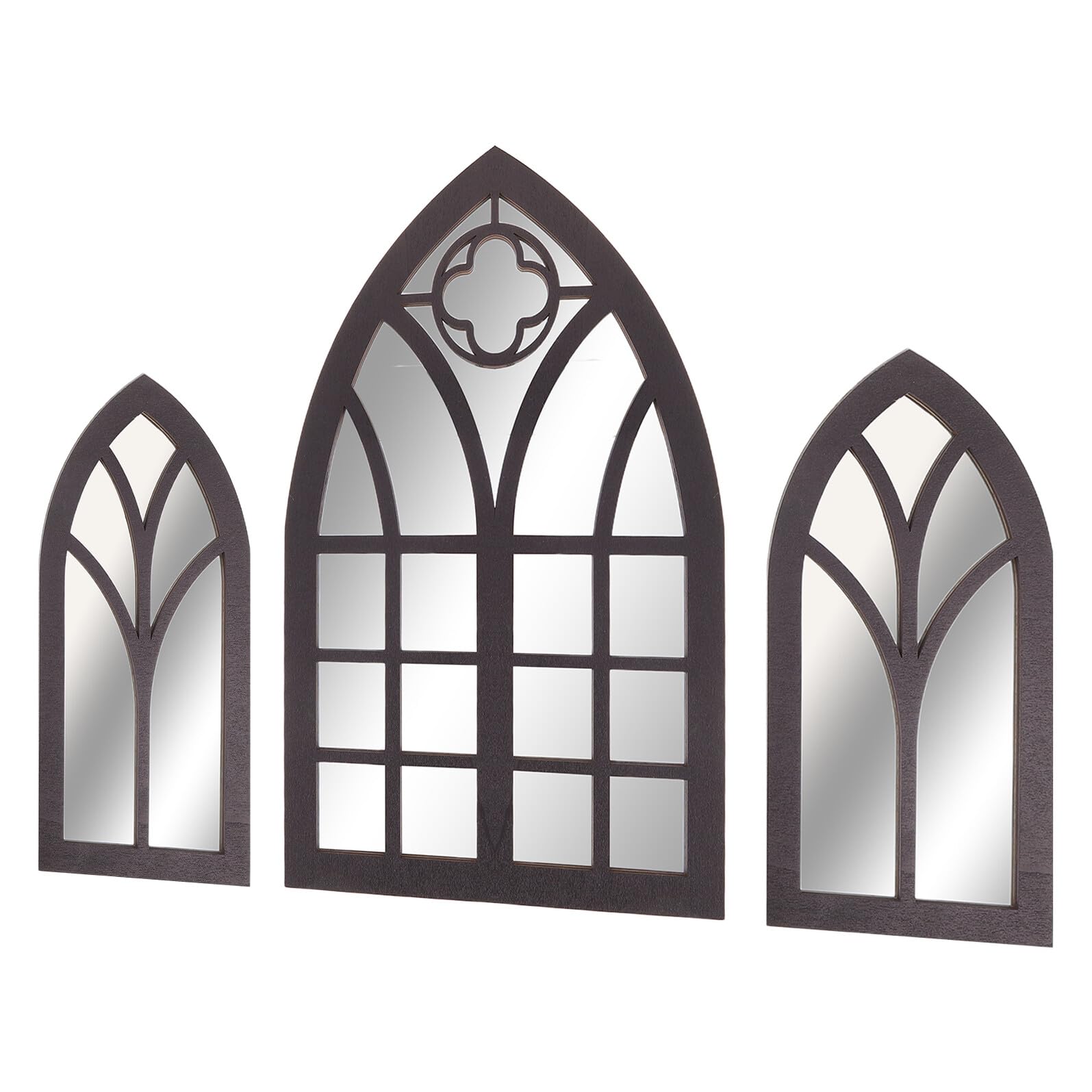 Miroir à vitre cintrée en bois style ferme lot de 3 miroirs muraux